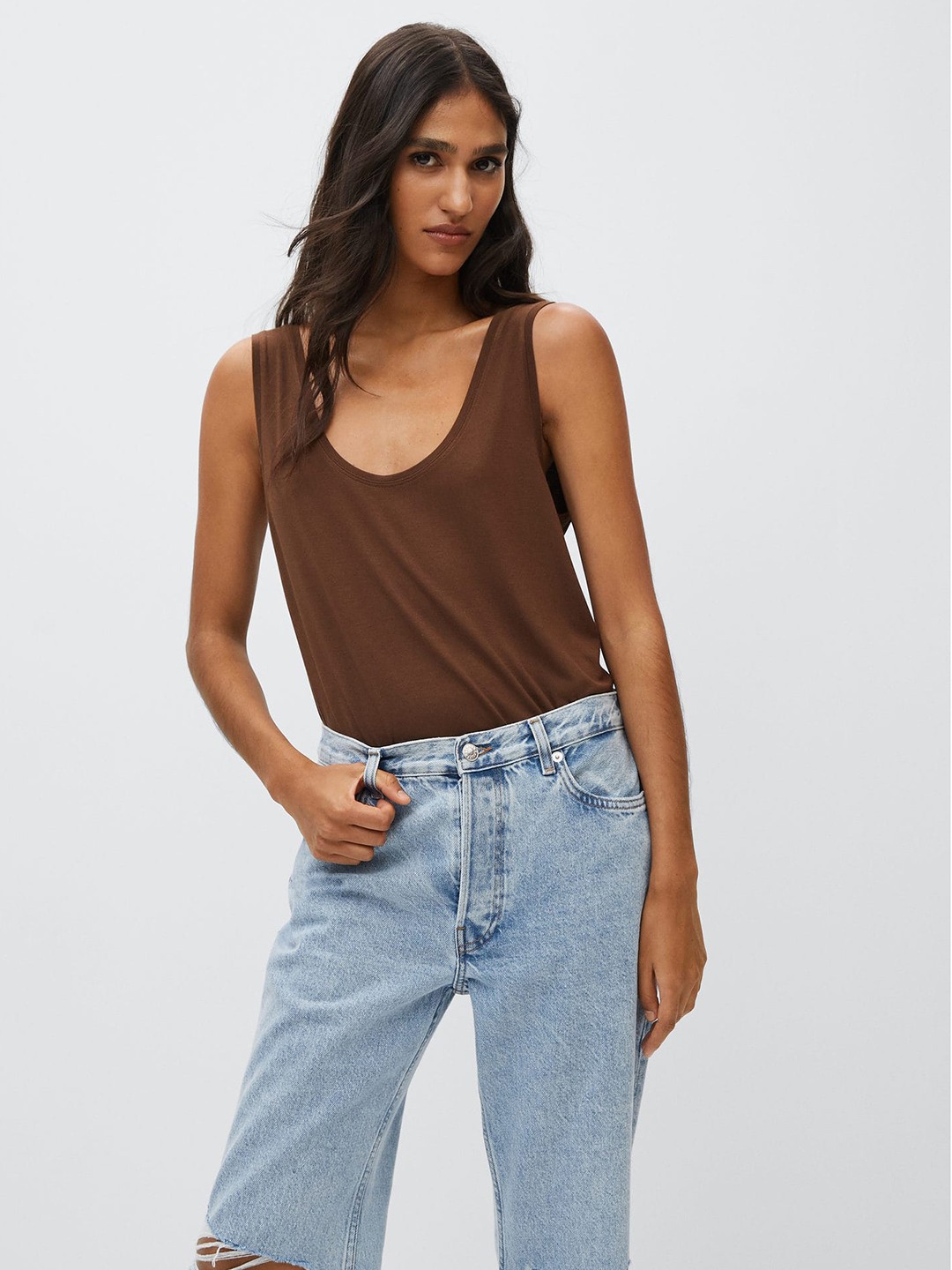 

MANGO Brown Solid Top