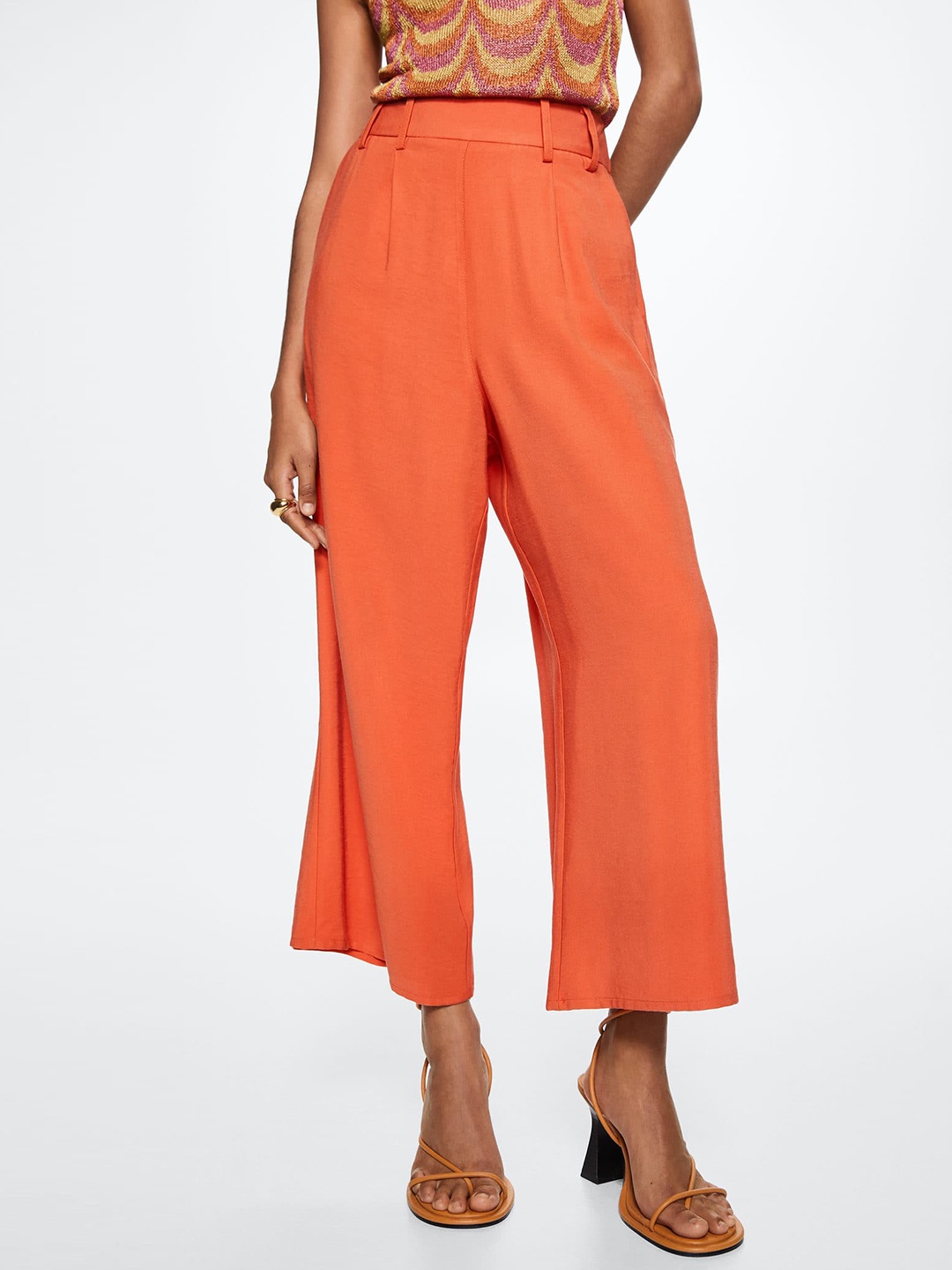 

MANGO Women Orange Solid Pleated Culottes