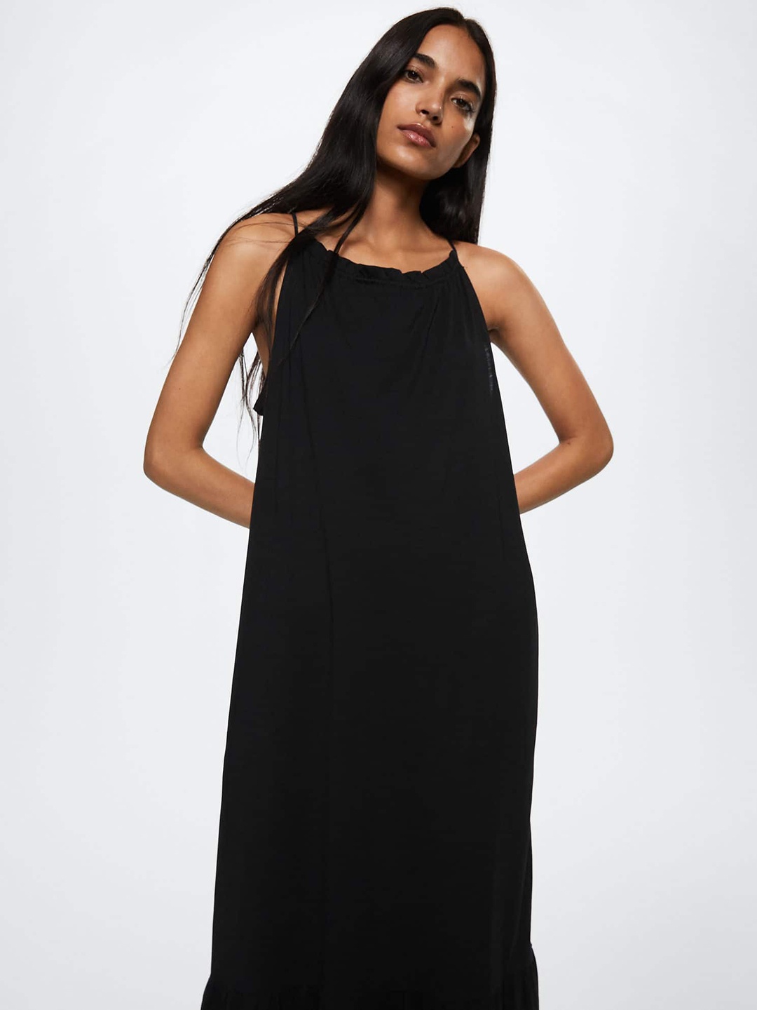 

MANGO Black Pure Cotton Solid Maxi Dress