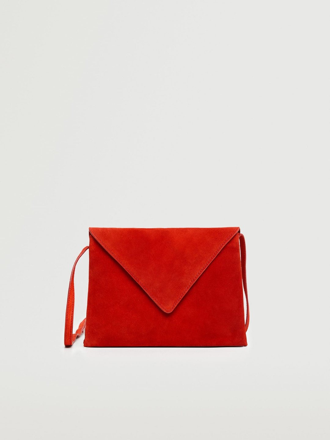 

MANGO Rust Red Solid Suede Finish Envelope Clutch with Non-Detachable Sling Strap