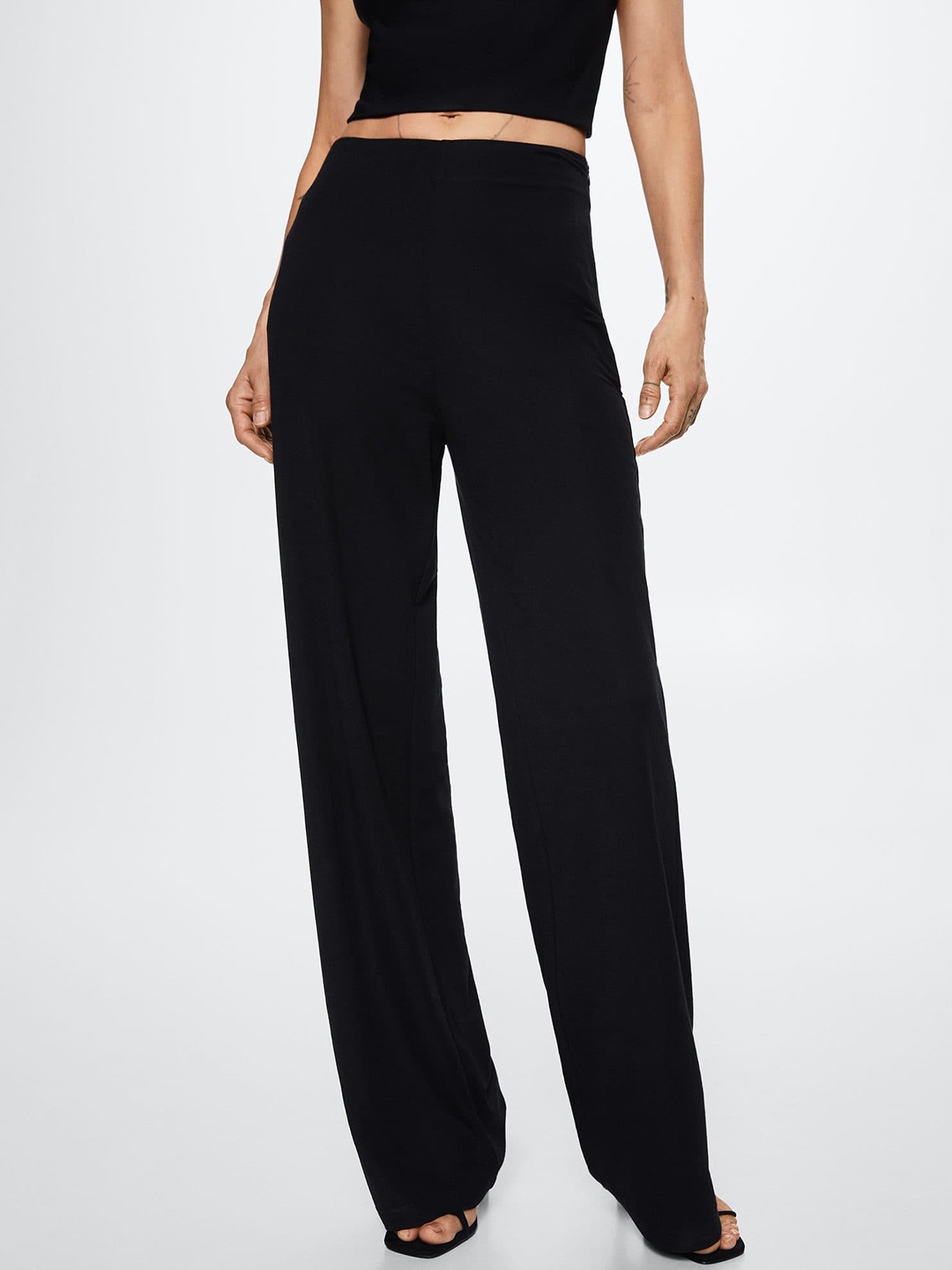 

MANGO Women Black Solid Knitted Palazzos