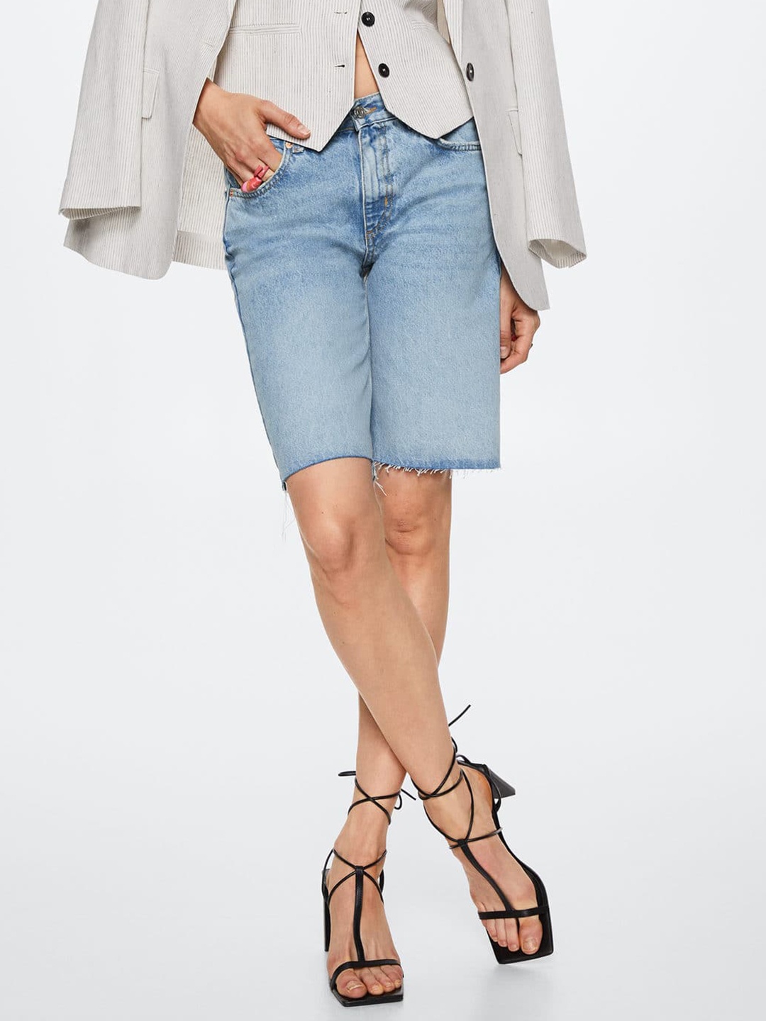 

MANGO Women Blue Denim Shorts