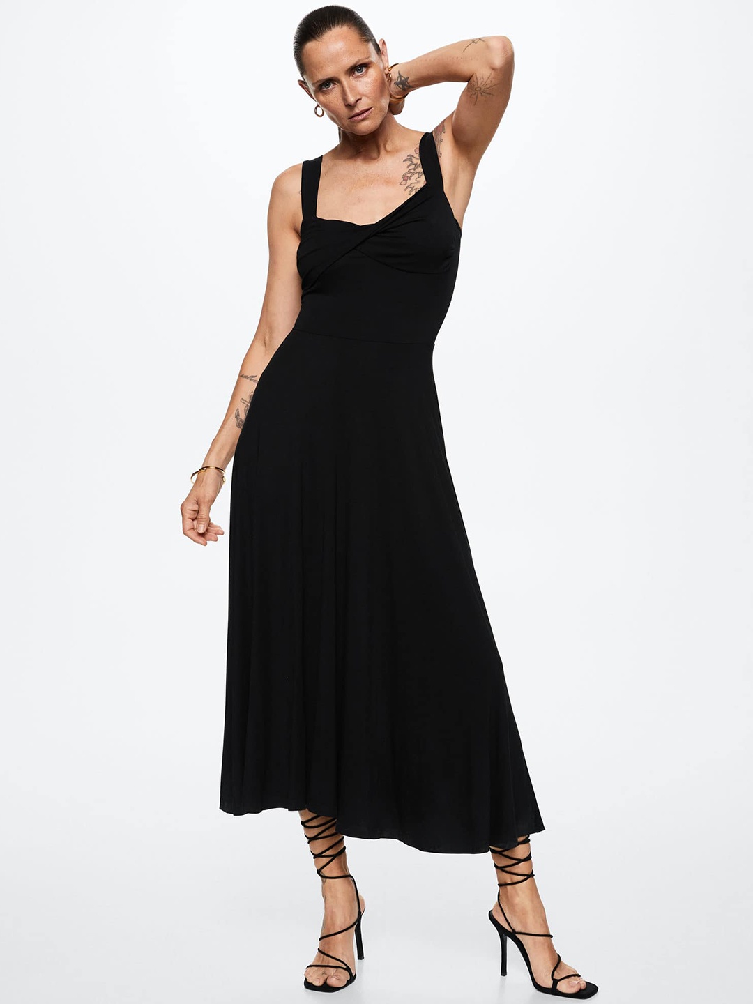 

MANGO Black A-Line Midi Dress