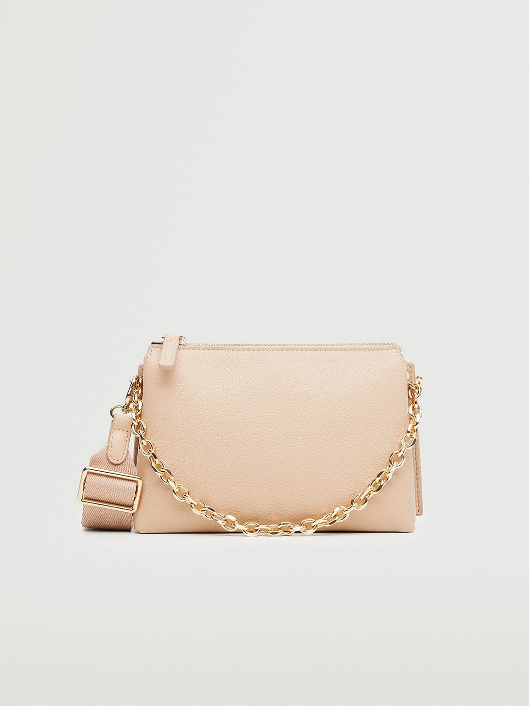 

MANGO Nude-Coloured Textured Structured Sling Bag