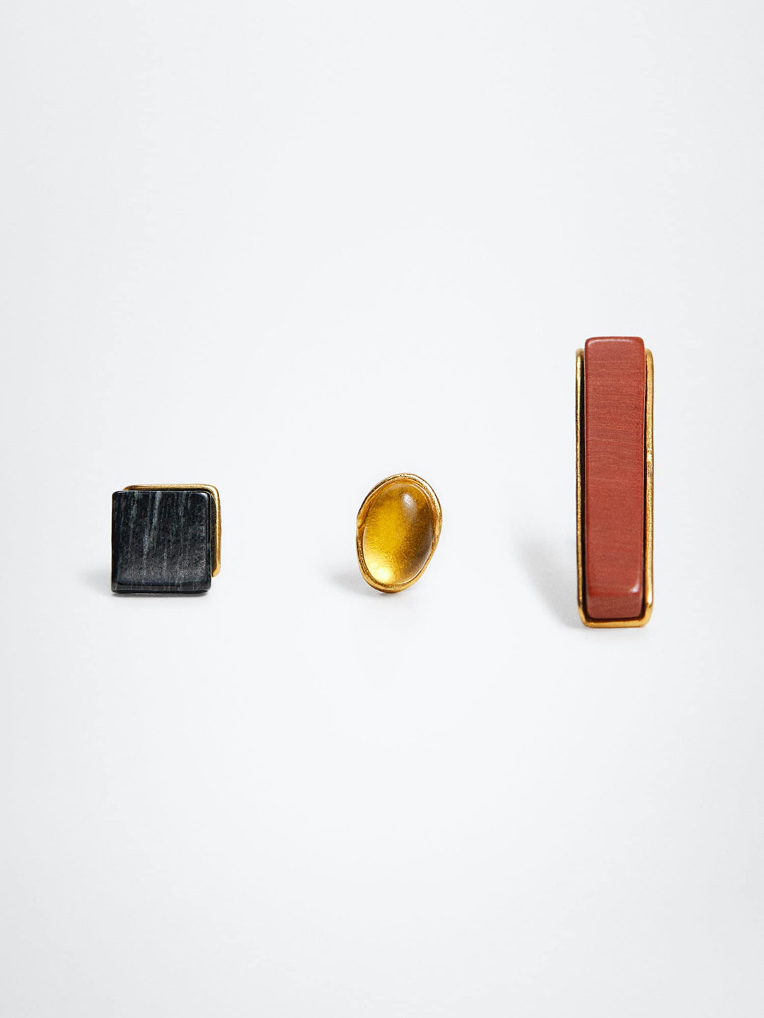

MANGO Black & Mustard 24 K Gold-Plated Stone Studded Set of Mismatch Studs