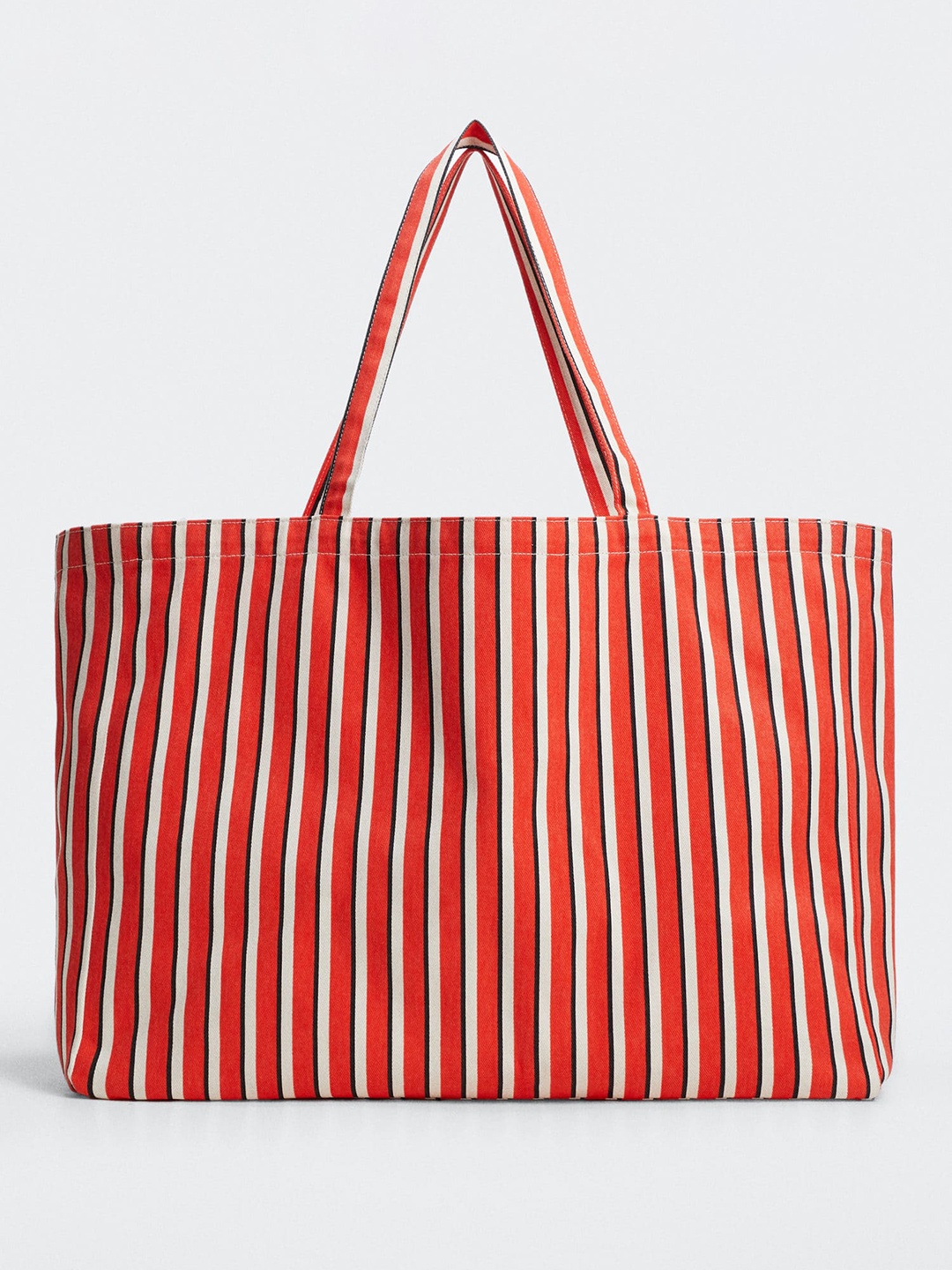 

MANGO Women Orange & White Striped Oversized Shopper Shoulder Bag