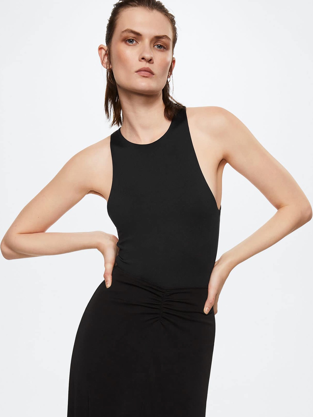 

MANGO Women Black Solid Bodysuit