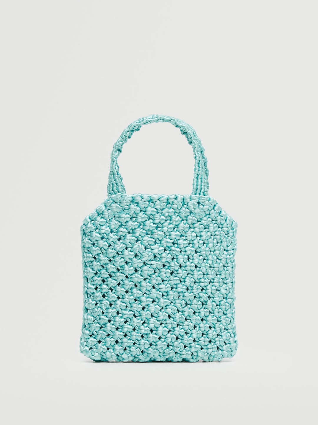 

MANGO Blue Crochet Woven Design Handheld Bag