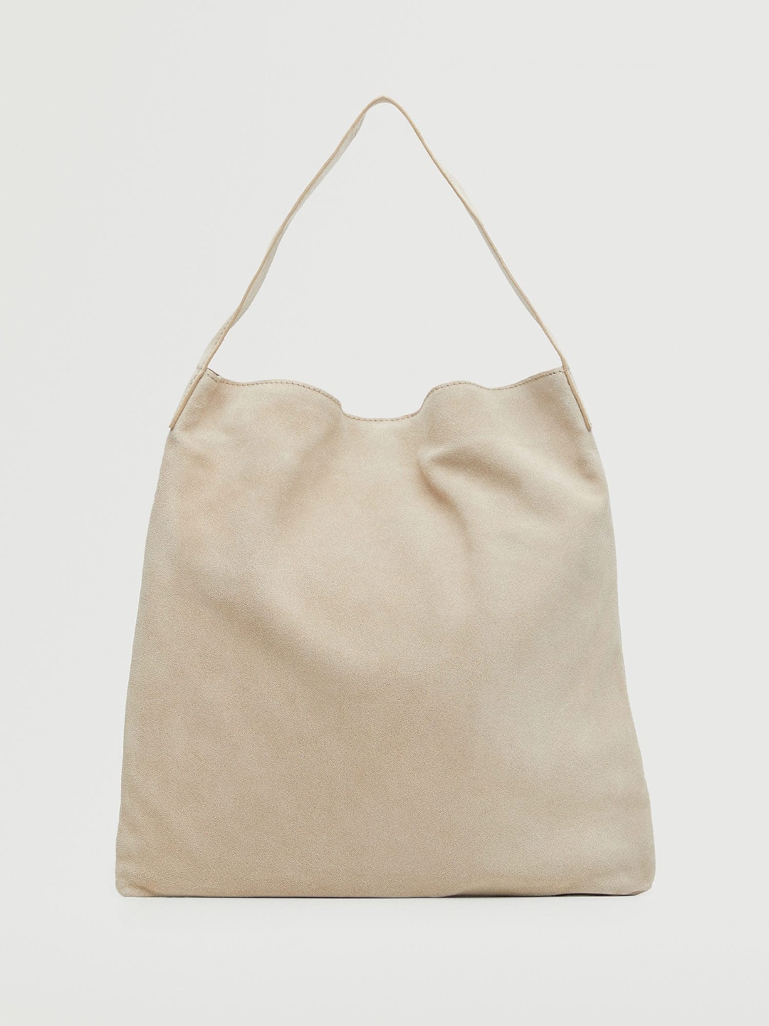

MANGO Beige Solid Leather Shopper Tote Bag