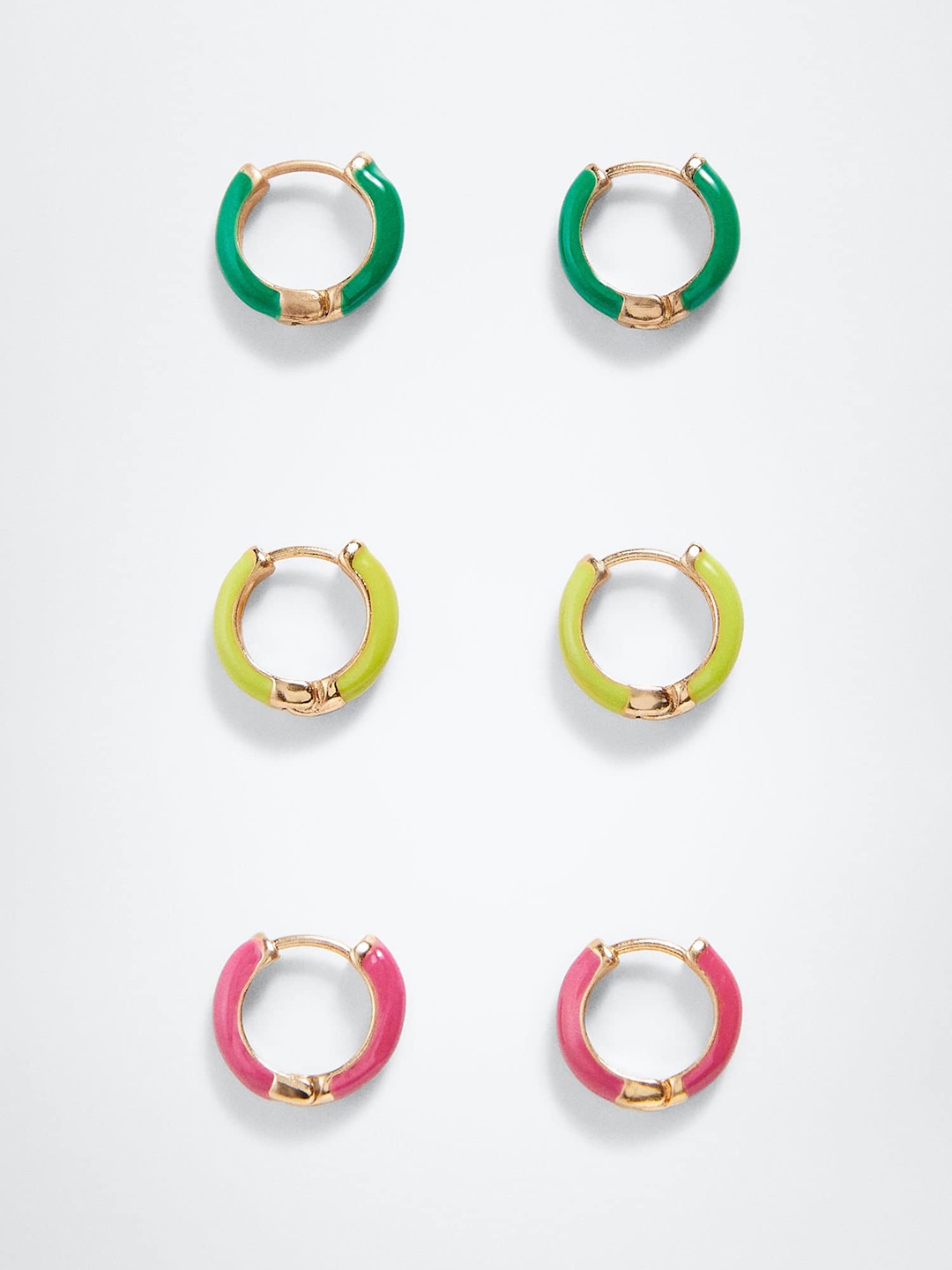 

MANGO Set of 3 Circular Enamelled Huggie Hoop Earrings, Green