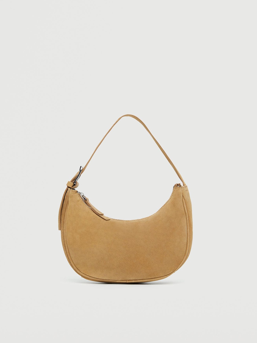 

MANGO Camel Brown Solid Leather Baguette Bag