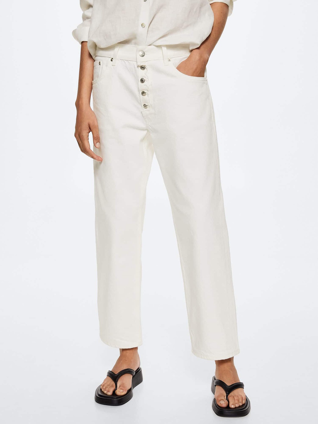 

MANGO Women White Straight Fit Low-Rise Jeans