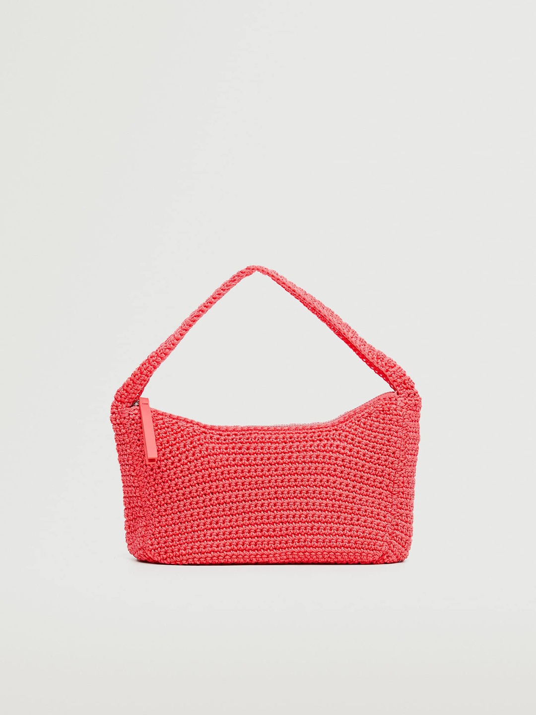 

MANGO Peach-Coloured Braided Woven Design Structured Baguette Hobo Bag