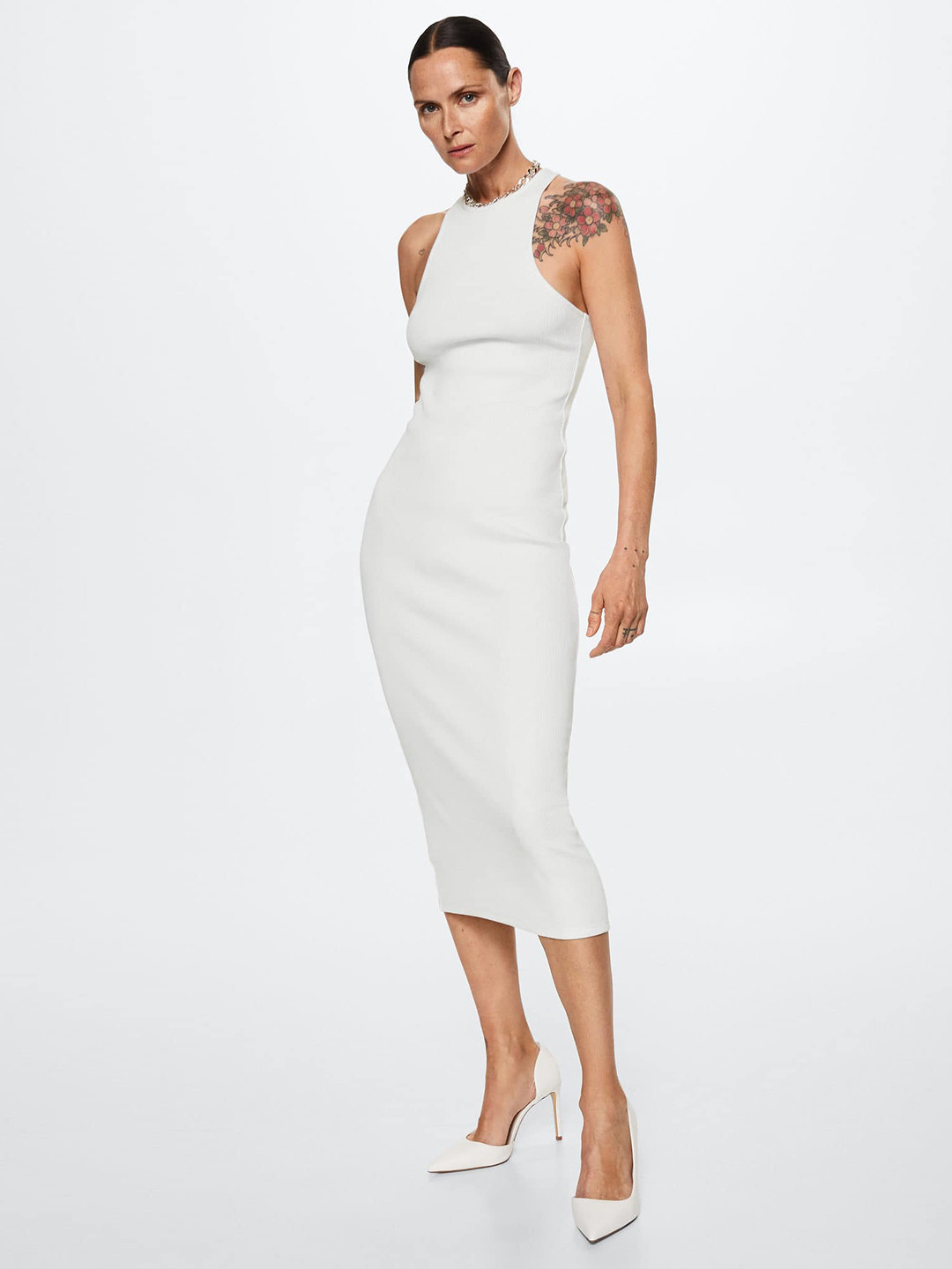 

MANGO White Ribbed Bodycon Mini Dress