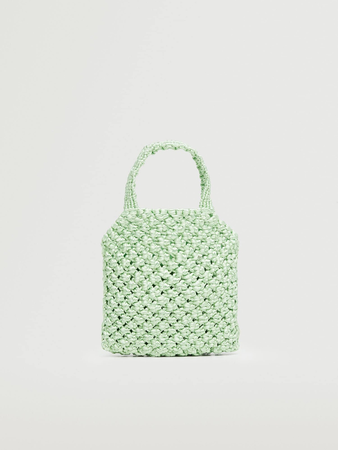 

MANGO Mint Green Crochet Woven Design Structured Handheld Bag