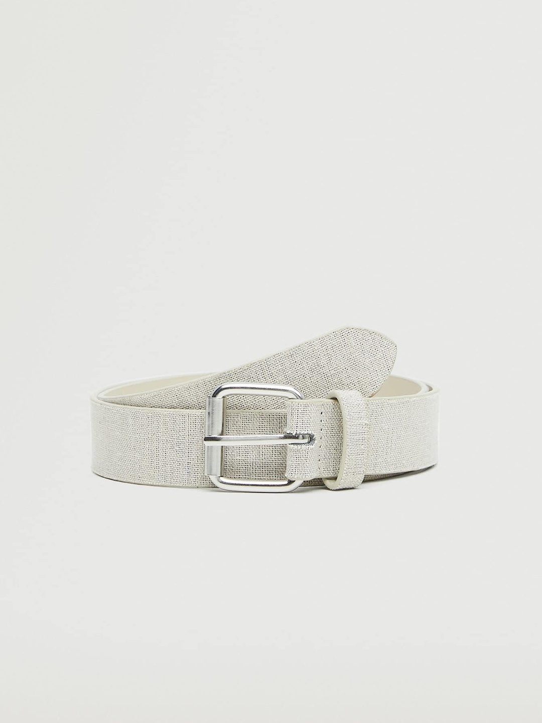 

MANGO Women Off White Self Checked Belt