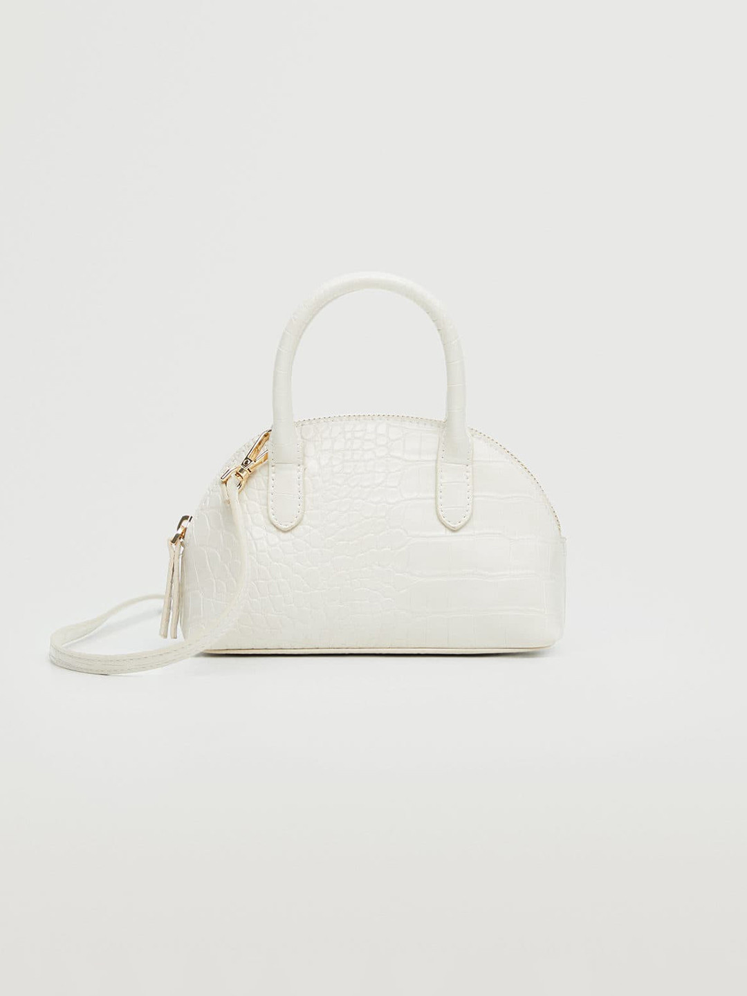 

MANGO White Croc Textured Half Moon Handheld Bag with Detachable Sling Strap