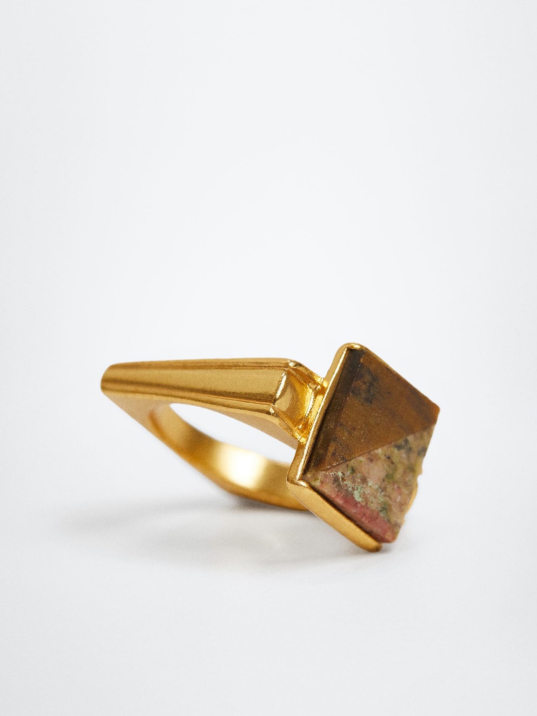 

MANGO Women Brown 24 K Gold-Plated Stone Studded Finger Ring