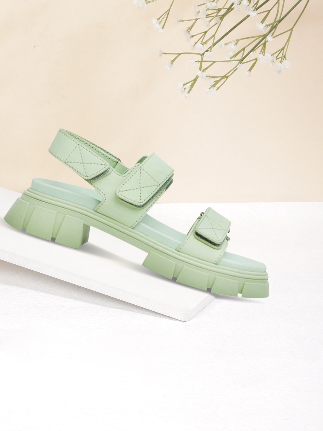 

MANGO Mint Green Solid Platform Heels