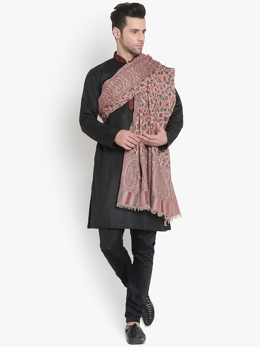 

Mizash Men Beige Colored Paisley Printed Supreme Woolen Pashmina Shawl