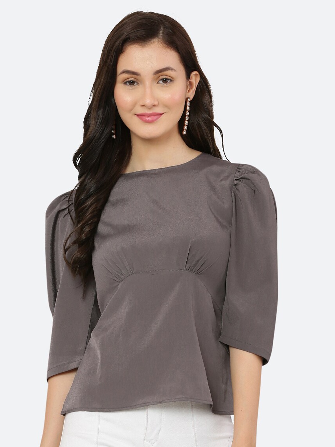 

RAASSIO Women Grey & brown Crepe Top