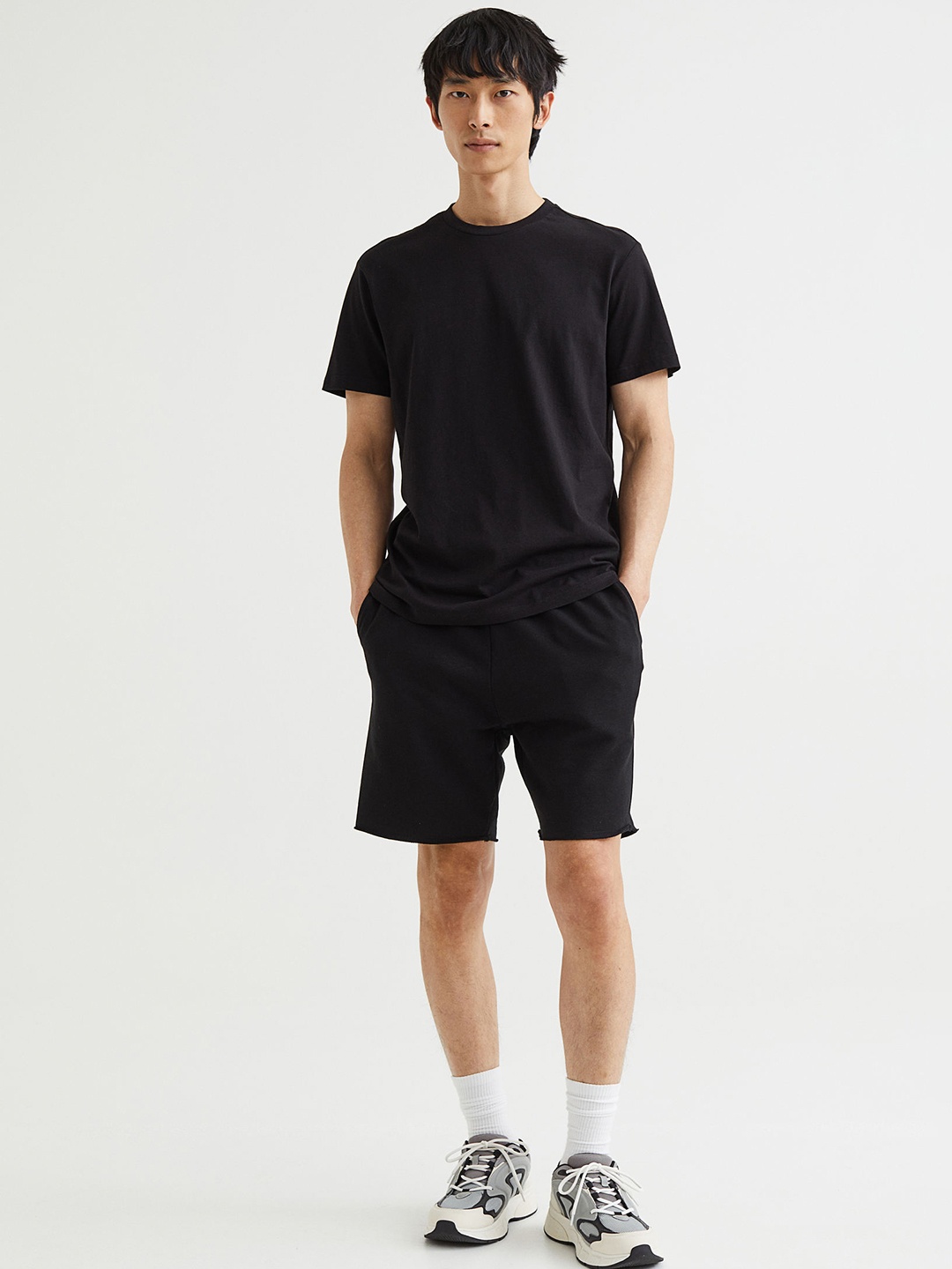 

H&M 2-Piece Pure Cotton Regular Fit Shorts And T-Shirt Set, Black