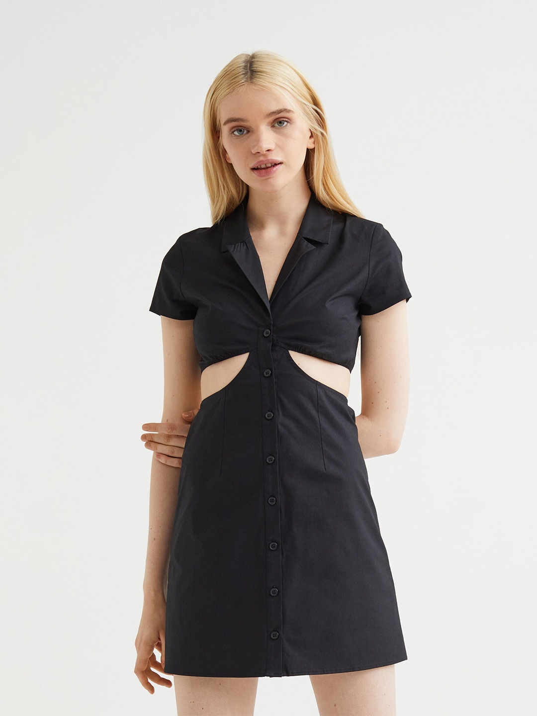 

H&M Women Black Solid Poplin Shirt Dress