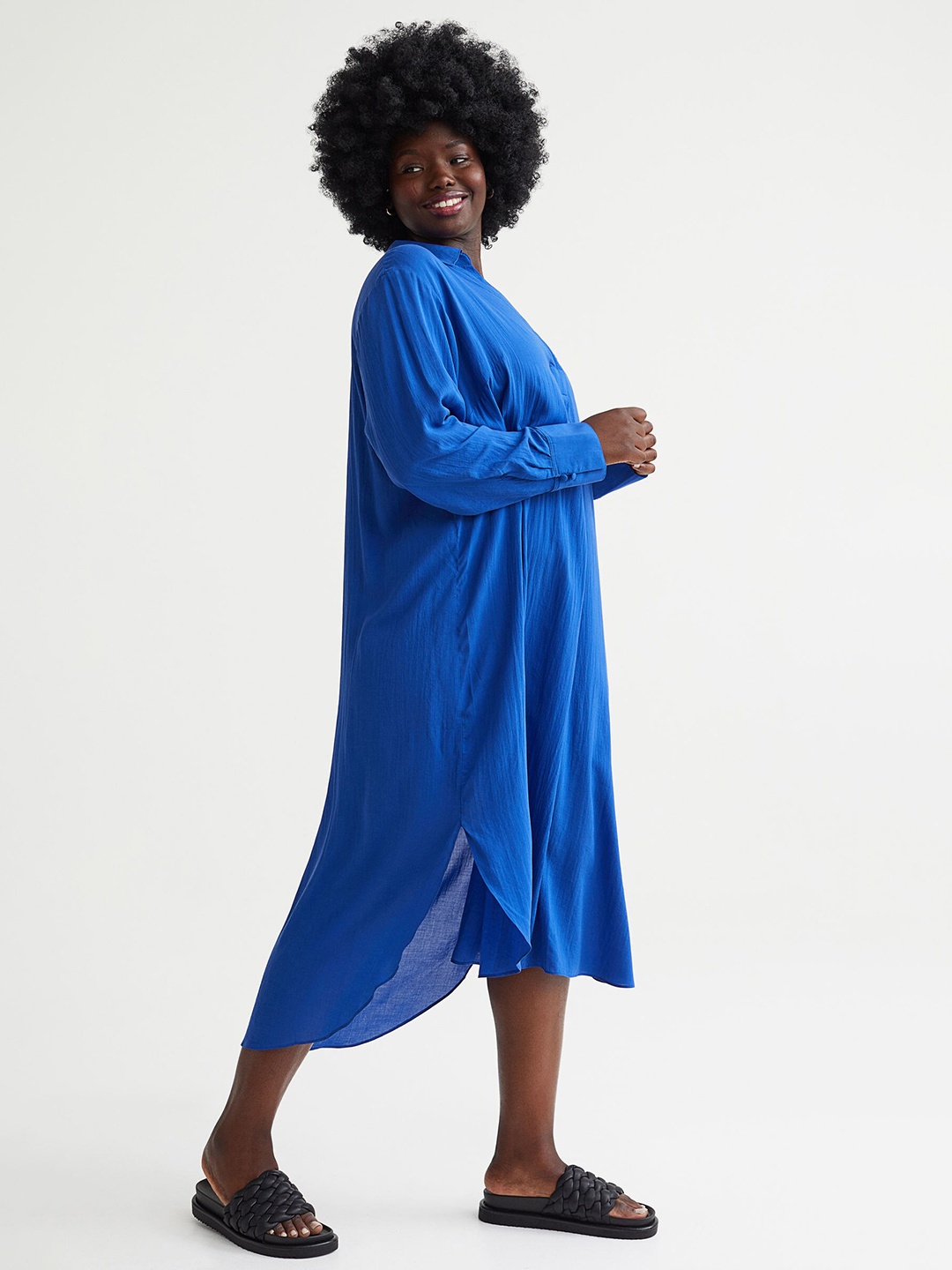

H&M Women Blue Solid Lyocell-Blend Shirt Dress