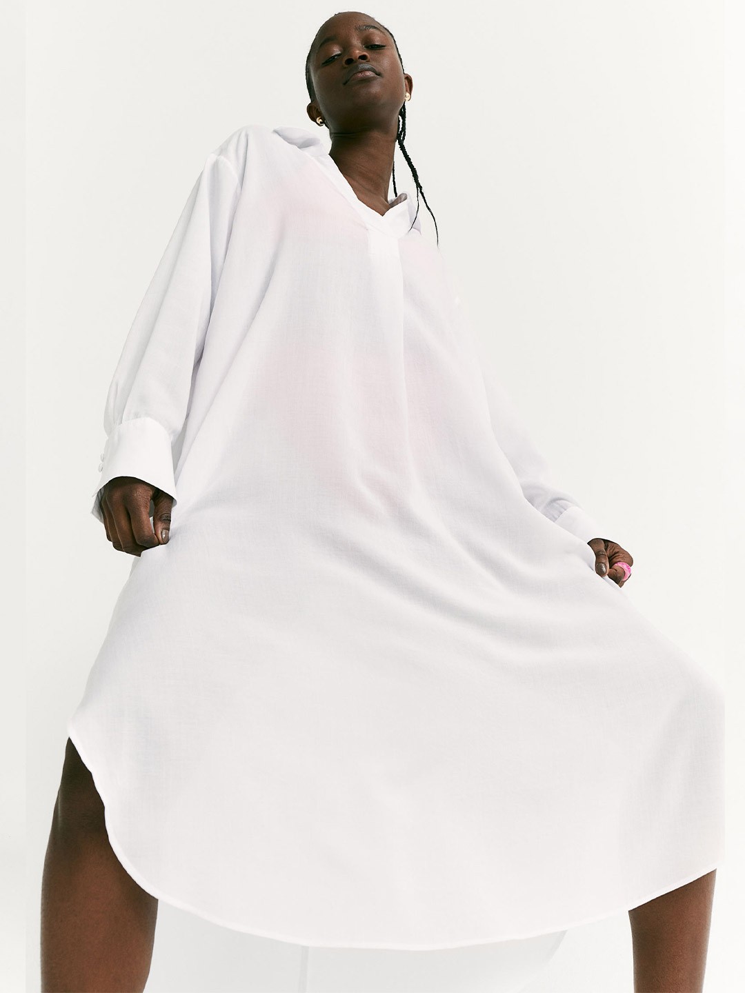 

H&M Women White Solid Lyocell-Blend Shirt Dress