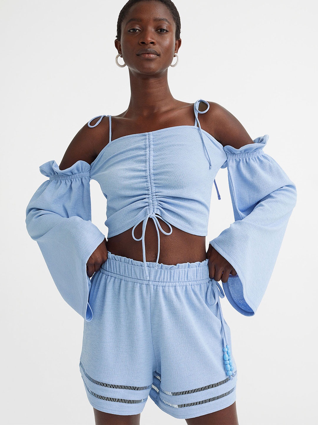 

H&M Women Blue Off-the-shoulder Top