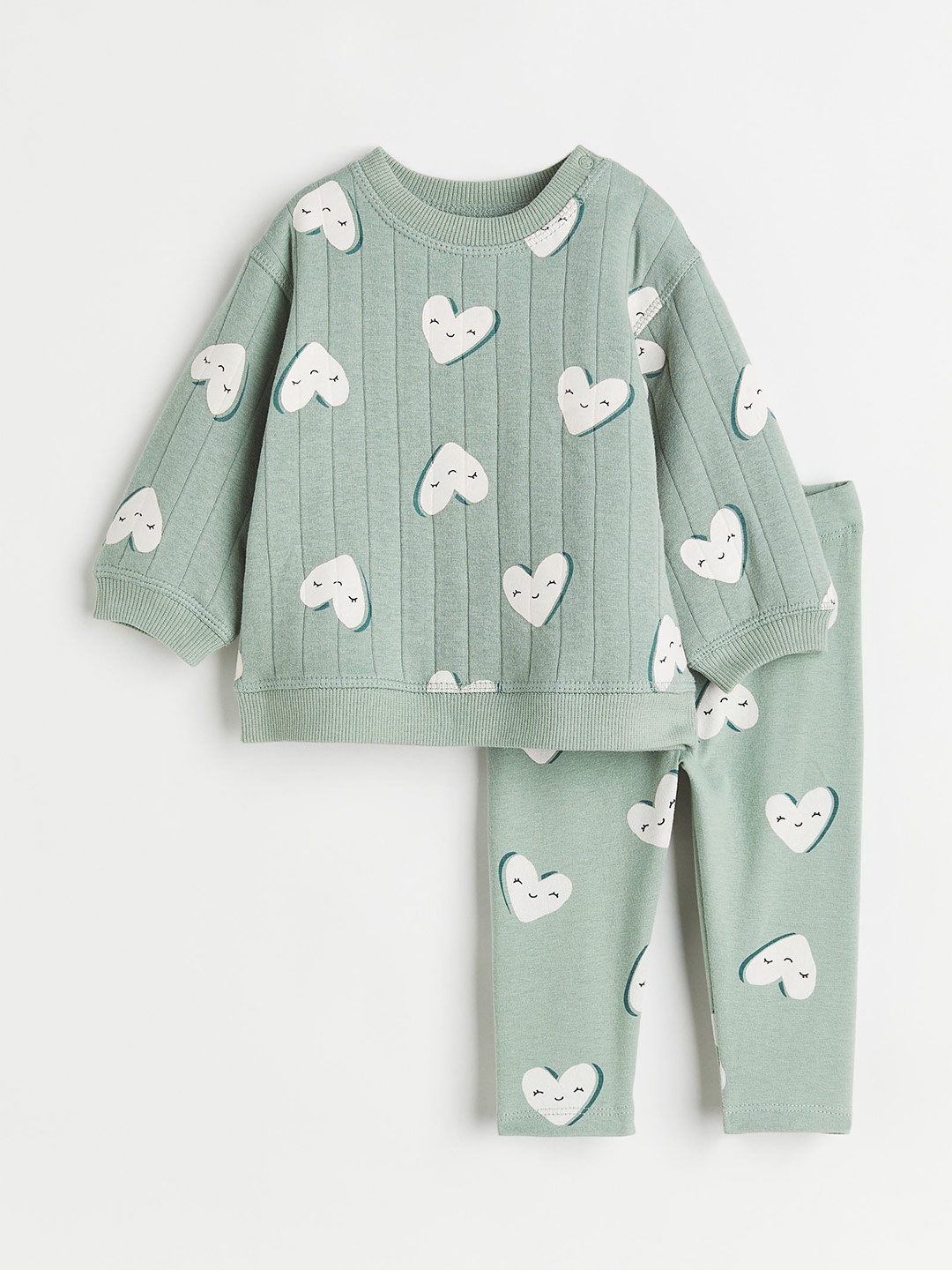 

H&M Girls Green & White 2-Piece Printed Cotton Set