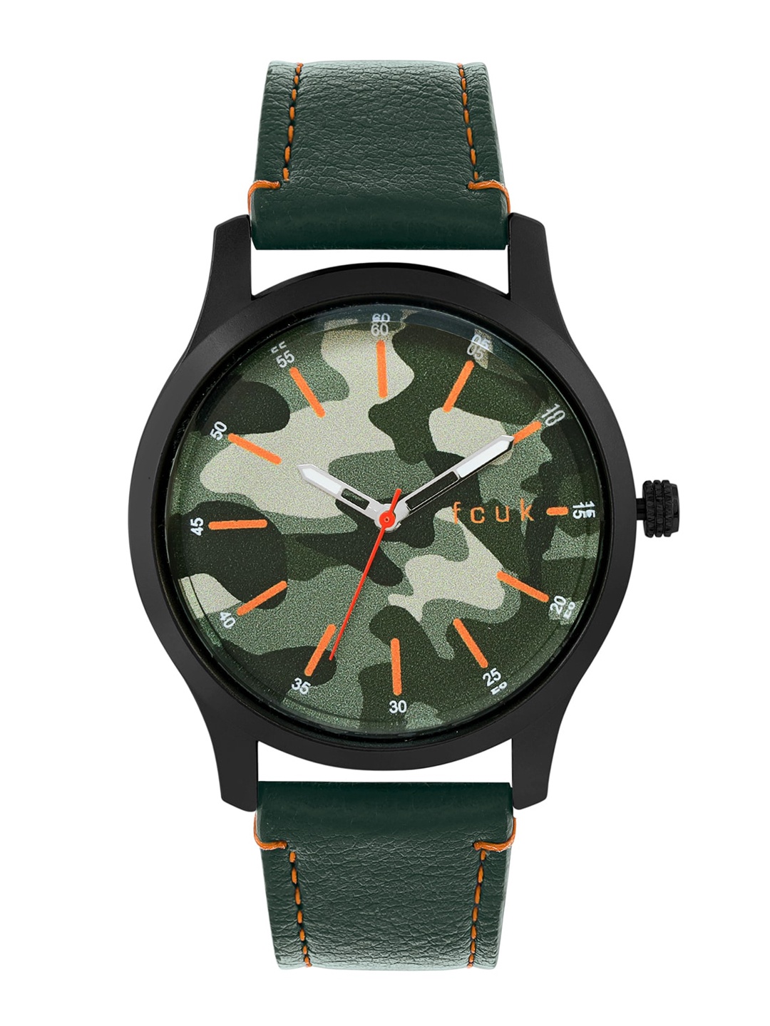 

FCUK Men Camouflage Dial & Leather Straps Analogue Watch FK00011D, Green