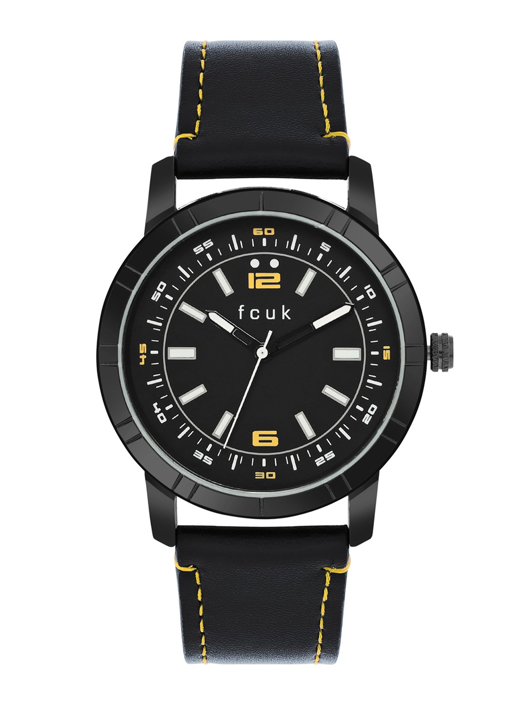 

FCUK Men Black Dial & Black Leather Straps Analogue Watch FK00012F