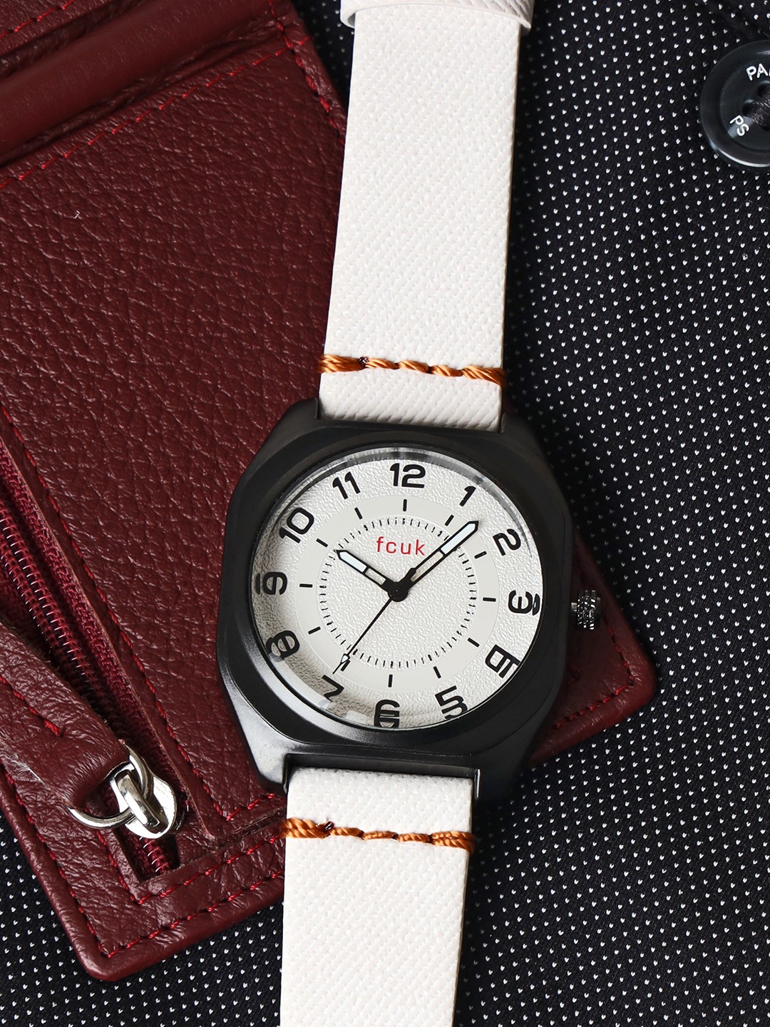 

FCUK Men White Dial & Beige Leather Straps Analogue Watch