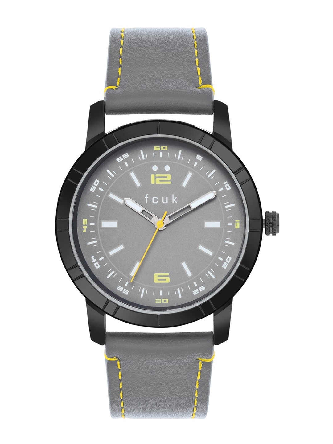 

FCUK Men Grey Printed Dial & Grey Leather Straps Analogue Watch FK00012C