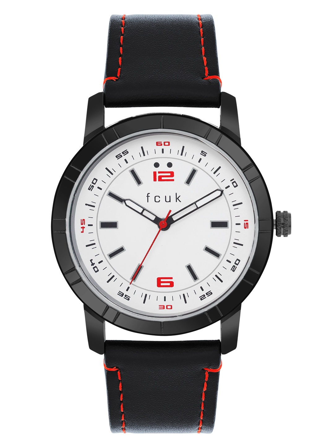 

FCUK Men White Printed Dial & Black Leather Straps Analogue Watch FK00012A