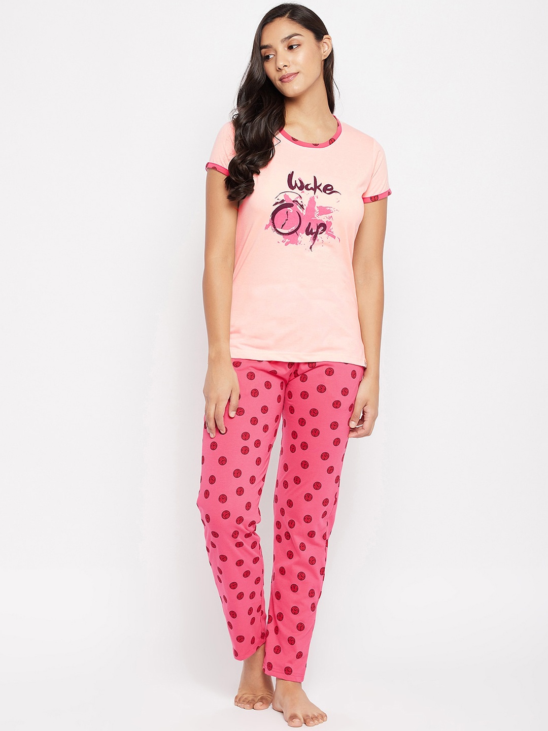 

Duke Women Peach-Coloured & Pink Printed Night suit