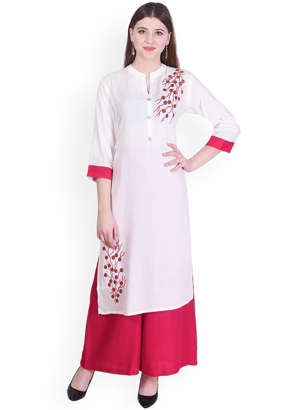 

Bachuu Women White Floral Embroidered Kurta With Palazzos