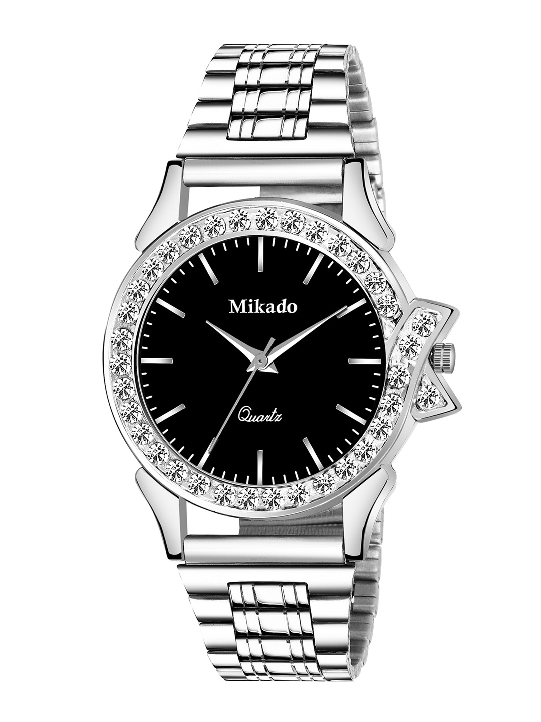 

Mikado Women Multicoloured Brass Embellished Dial & Silver Toned Stainless Steel Bracelet Style Straps Watch, Black