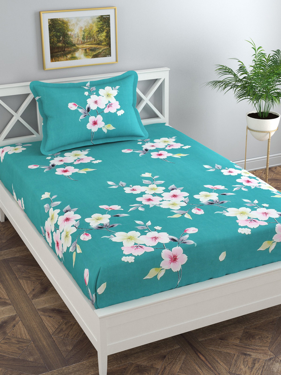 

Florida Unisex Teal Printed Bedsheets
