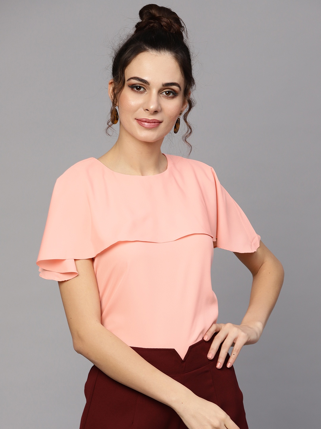 

SASSAFRAS Women Peach-Coloured Layered Solid Top