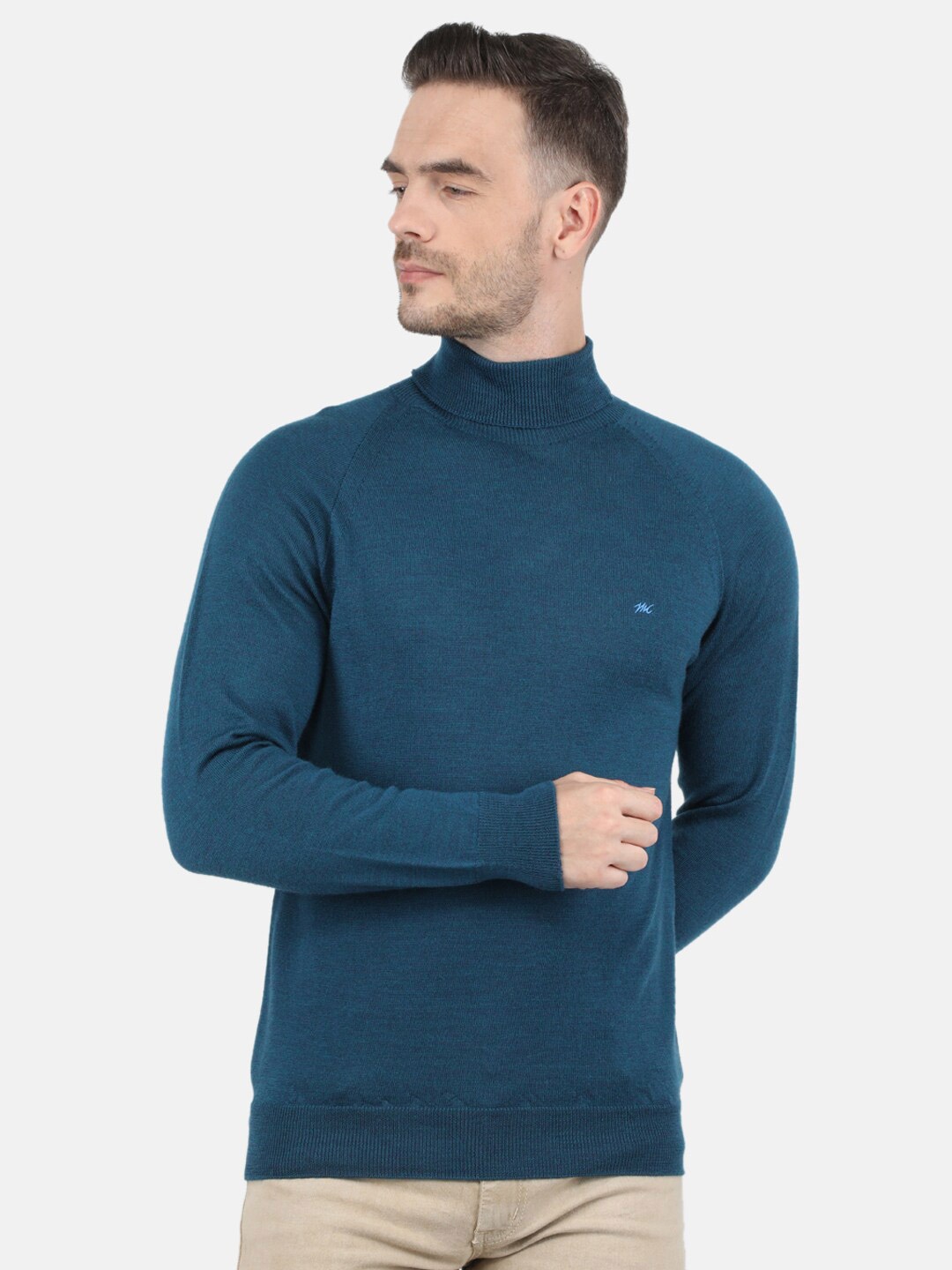 

Monte Carlo Men Teal Solid High Neck Pullover