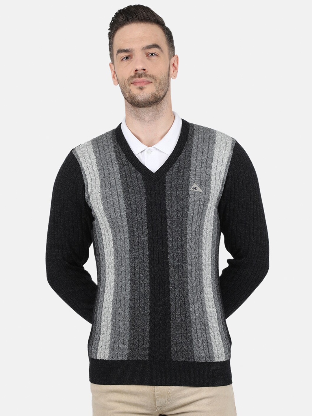 

Monte Carlo Men Black & Grey Striped v-neck Pullover sweater