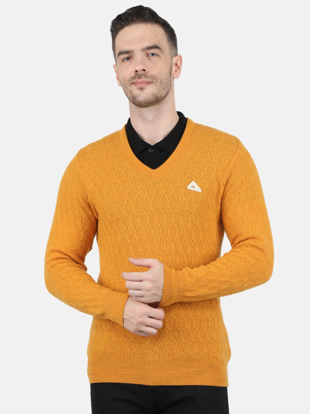 

Monte Carlo Men Yellow Cable Knit V Neck Pullover