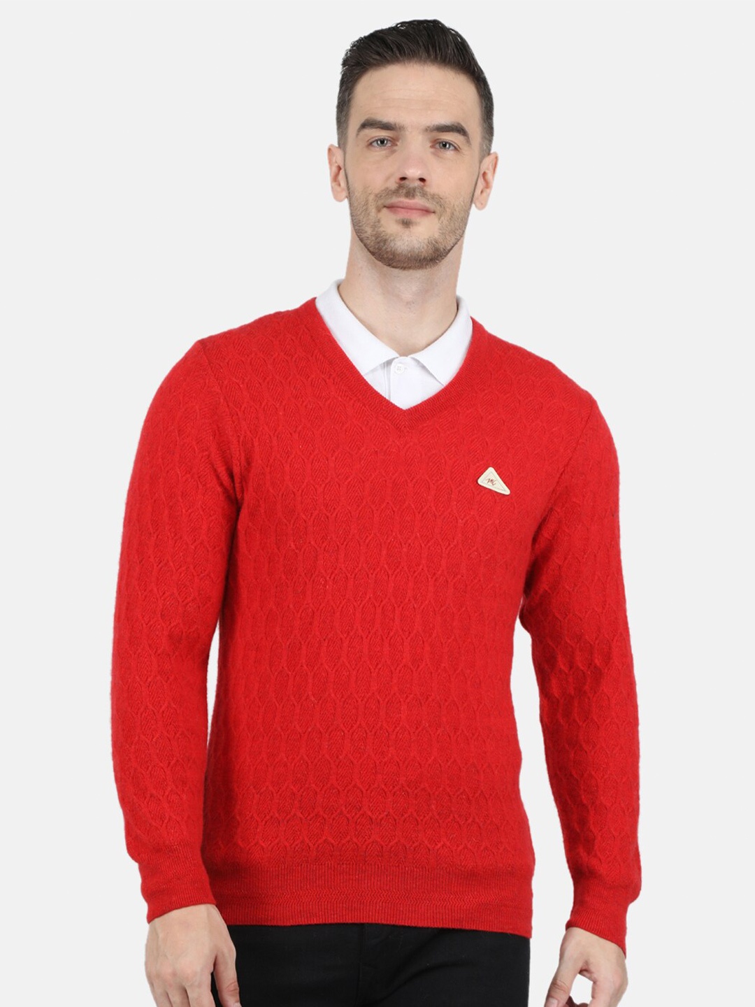 

Monte Carlo Men Red Self V Neck Pullover