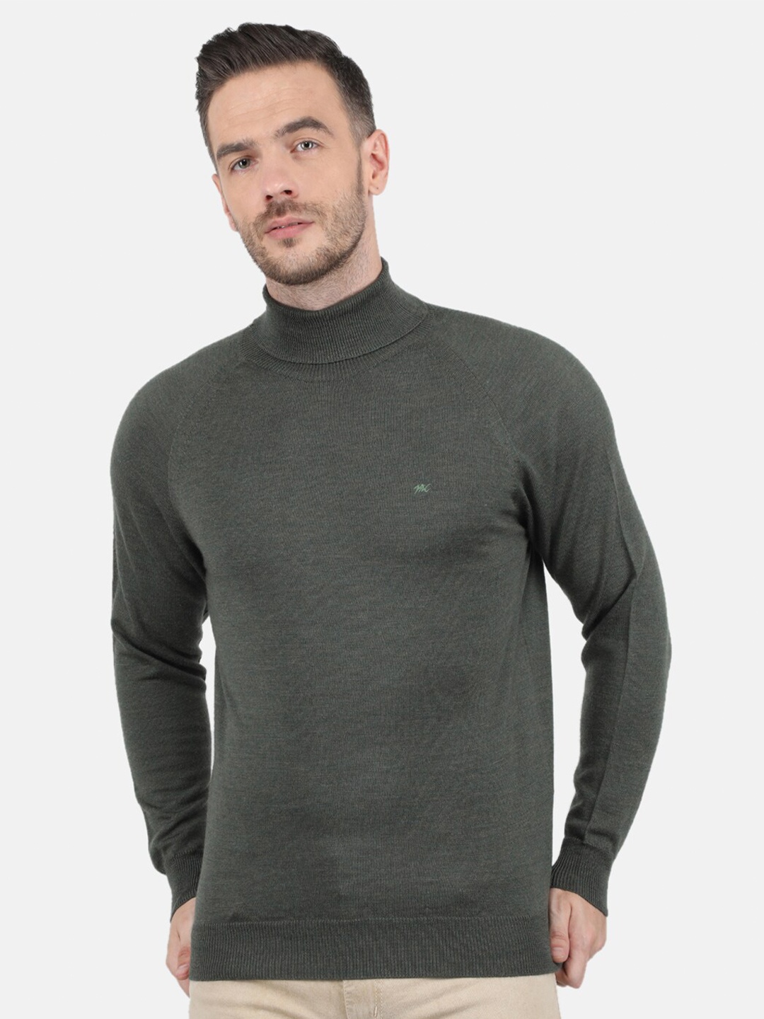 

Monte Carlo Men Olive Green Solid High Neck Pullover