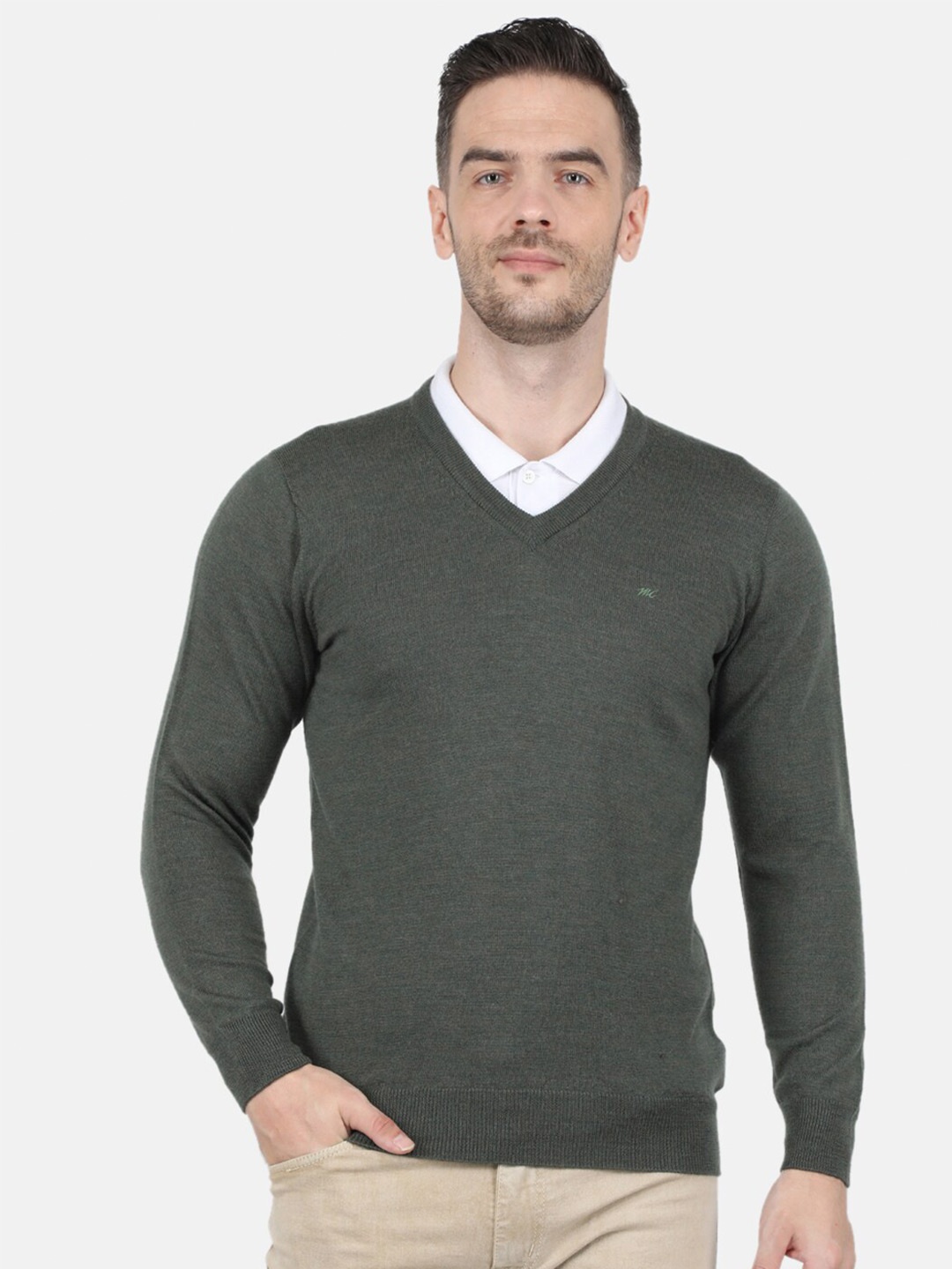 

Monte Carlo Men Pure Wool Olive Green Pullover