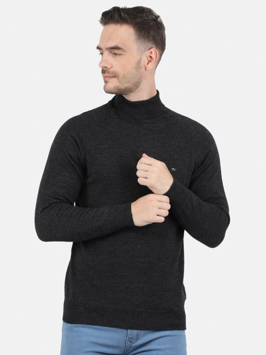 

Monte Carlo Men Black Solid Mock Neck Pullover