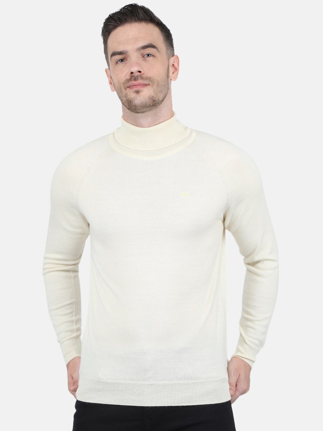 

Monte Carlo Men Off White Solid Mock Neck Wool Pullover