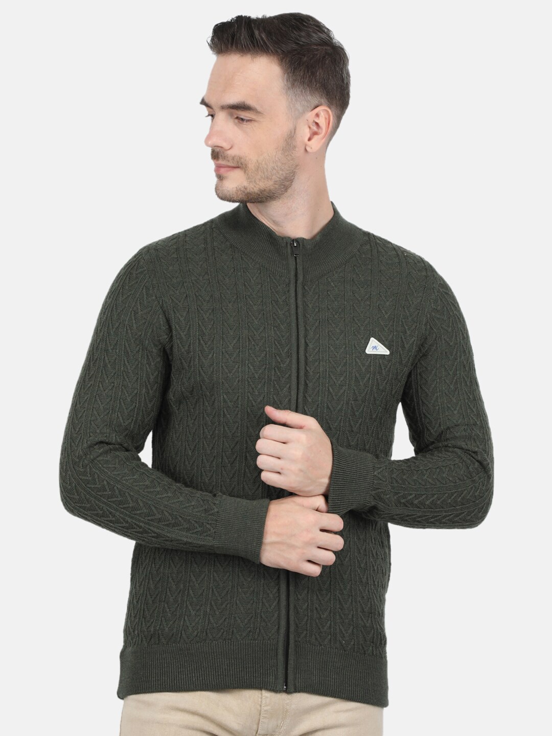 

Monte Carlo Men Wool Blend Olive Self Collar Pullover